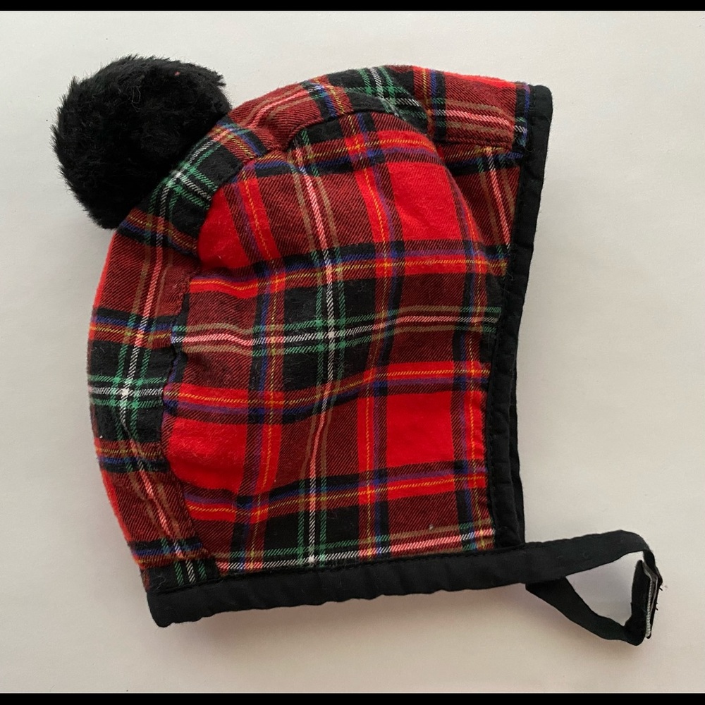 Cat & Jac Toddler Tartan Winter Hat with Velcro Chin Strap Size 12 Months